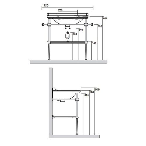Консоль под раковину Kerasan Waldorf 9197K2 80х55х92 напольная цвет золото - фото 2