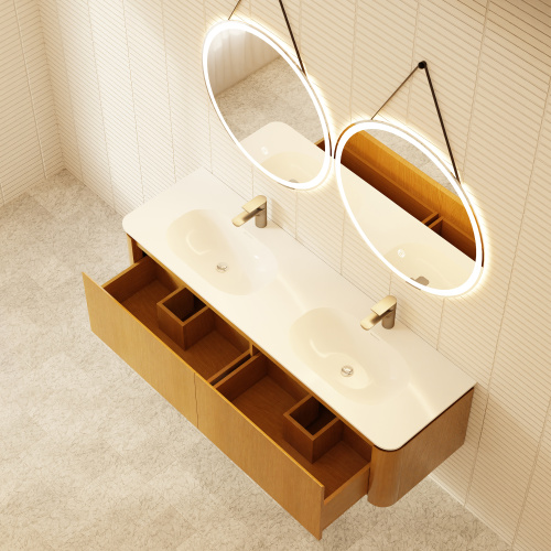 Тумба с раковиной+зеркало Art Decco Coco (Коко) ACC15W14D1M0 150x45x40 подвесная цвет белый дуб - фото 3