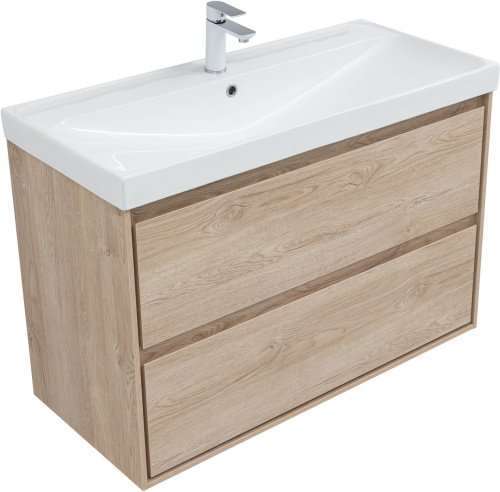 Тумба под раковину Aquanet Милан 00336385 100х45х64 подвесная цвет светлое дерево - фото 3