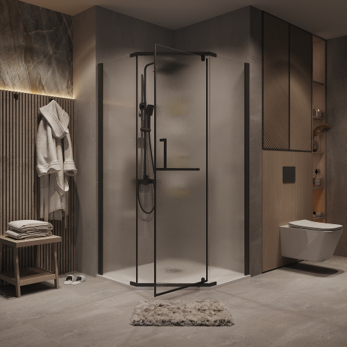 Душевой уголок Grossman Pragma 302.K33.03.1010.21.02 100х100 стекло текстурное профиль черный матовый без поддона - фото 5