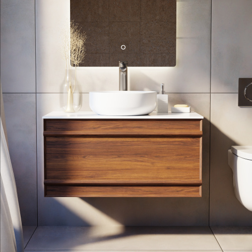 Тумба с раковиной+зеркало Art Decco Bridget (Бриджит) ABR08W22S3M0 80x45x40 подвесная цвет черный орех - фото 3