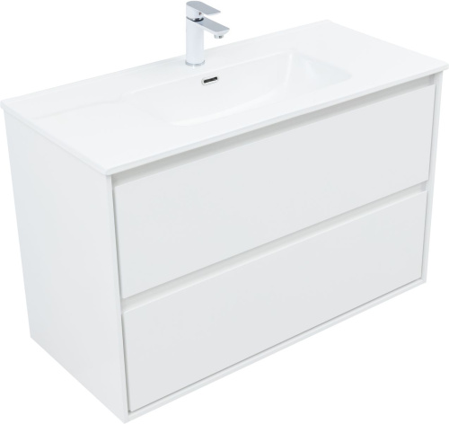 Тумба под раковину Aquanet Милан 00336370 100х45х64 подвесная цвет белый - фото 4