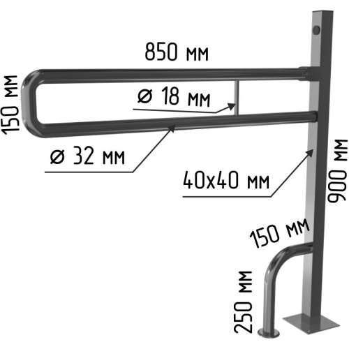 Поручень опорный откидной на стойке по ГОСТ Dstrana  8090-850 - фото 5
