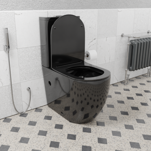 Унитаз напольный с бачком CeramaLux 2176-18 черный глянцевый с сиденьем микролифт безободковый каскадный смыв - фото 2