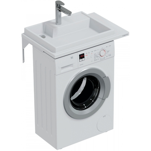 Раковина из искусственного камня СанТа Юпитер 900137 75х50 над стиральной машиной цвет белый 1 отверстие под смеситель - фото 3