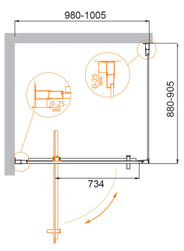 Душевой уголок Cezares MOLVENO MOLVENO-AH-1-100/90-C-Cr-IV 100х90 стекло прозрачное профиль хром глянцевый без поддона - фото 2