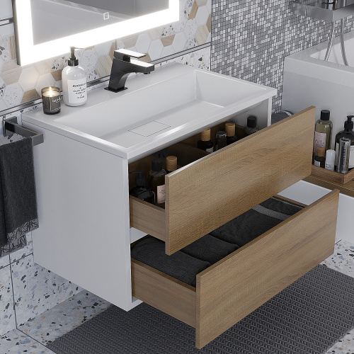 Тумба с раковиной Uperwood Barsa 293020546 70х45х57 цвет белый/дуб сонома - фото 4