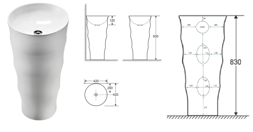 Раковина из сантехнического фарфора Cerutti SPA CT7834 42х42 напольная цвет белый без отверстий под смеситель - фото 3