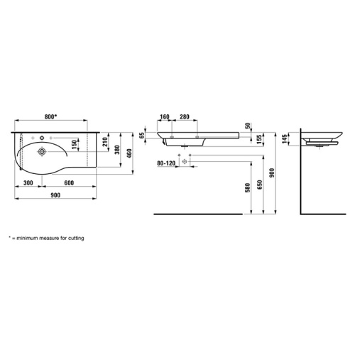 Раковина керамическая Laufen Palace 90 см 8.1670.2.000.112.1 подвесная цвет белый без отверстий под смеситель - фото 2