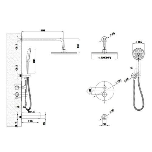 Душевая система Esko 7in1SCGold встраиваемая в стену цвет золотой сатин - фото 3