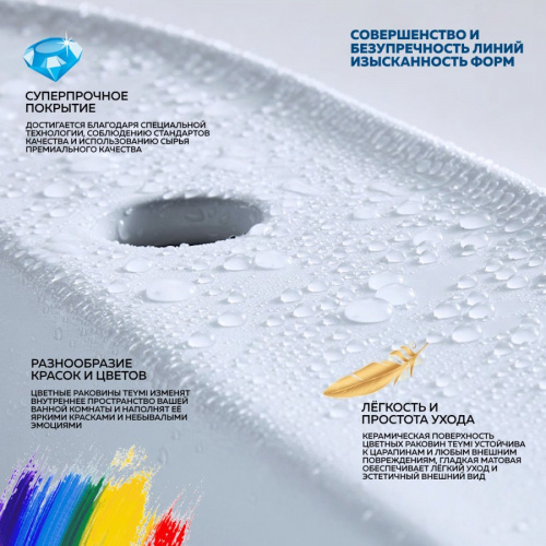 Раковина из сантехнического фарфора Teymi Lina T50286 31х31 накладная цвет черный матовый без отверстий под смеситель - фото 4