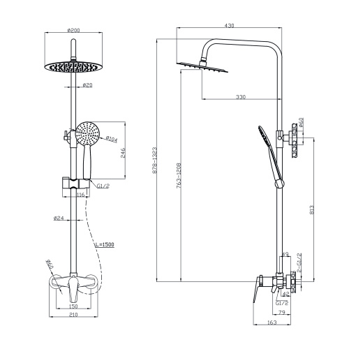 Душевая стойка Tokito Kin TOK-RAI-KIN1016 настенная цвет брашированное золото - фото 3