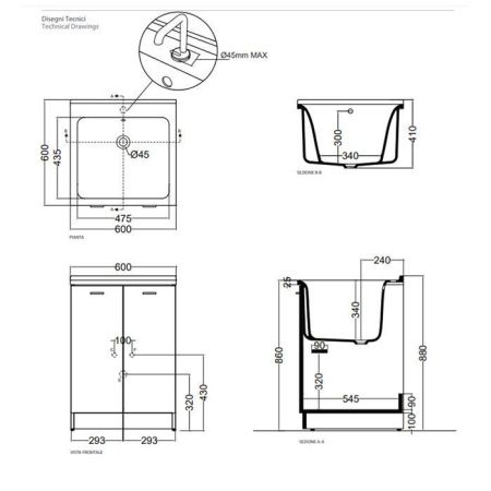 Раковина керамическая Kerasan Aquadom 029401*0 60 см встраиваемая цвет белый без отверстий под смеситель