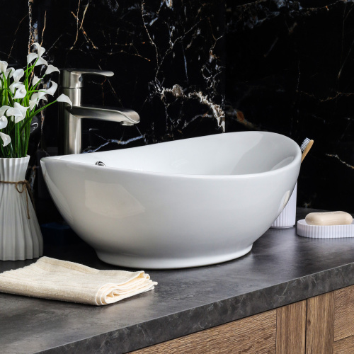 Раковина из сантехнического фарфора Melana 7027A-805 60х39 накладная цвет белый без отверстий под смеситель - фото 5