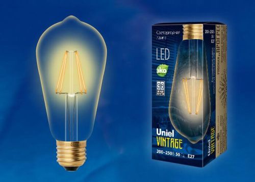 Лампа светодиодная филаментная Uniel Vintage (Винтаге) LED-ST64-5W/GOLDEN/E27 GLV22GO - фото 2