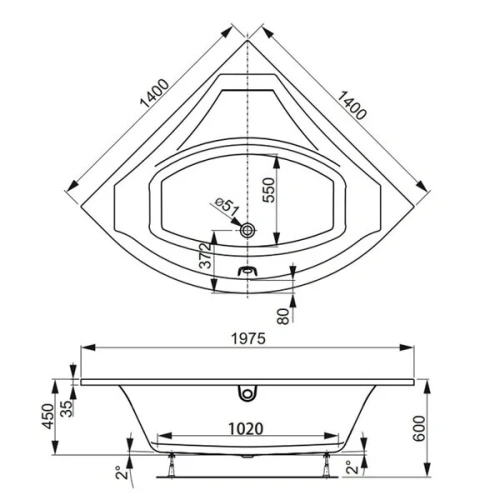 Ванна акриловая Vagnerplast Veronela VPBA140VEA3X-04 140х140 угловая четверть круга без каркаса - фото 2