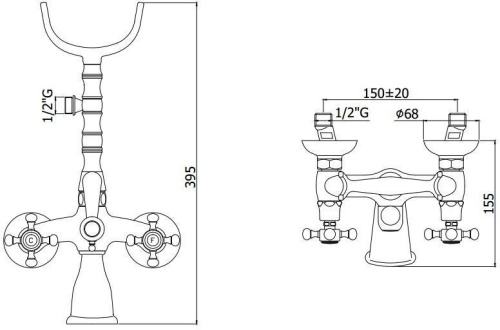 Смеситель для ванны с душем Paffoni Belinda FBLV022BR настенный бронза - фото 2
