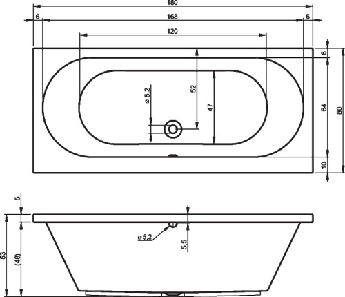 Ванна акриловая Riho CAROLINA B056001005 180х80 пристенная прямоугольная без ножек - фото 2