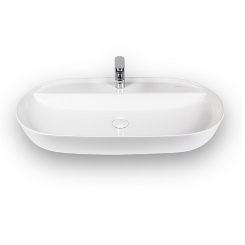 Раковина из сантехнического фарфора Bond Oval S01-800 80х40 накладная цвет белый глянцевый 1 отверстие под смеситель - фото 3