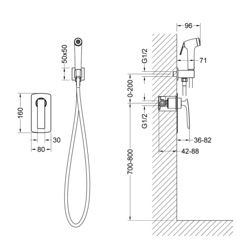 Смеситель с гигиеническим душем Timo Helmi 4089/03SM встраиваемый в стену черный матовый - фото 2