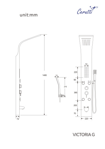 Душевая панель Cerutti SPA CT9978 прямоугольная настенная - фото 3