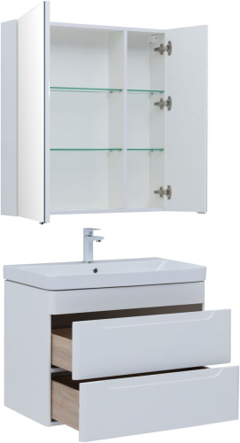 Комплект мебели: тумба с раковиной 80x46x62 + зеркало-шкаф Aquanet София 00274199 подвесной цвет белый - фото 5