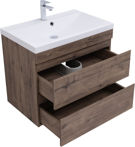 Тумба под раковину Aquanet Нота NEW 00334192 74х47х61 подвесная цвет темное дерево - фото 2