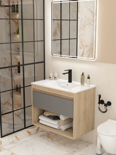 Тумба под раковину Teymi Vitra T60405 80х46х50 подвесная цвет дуб - фото 3