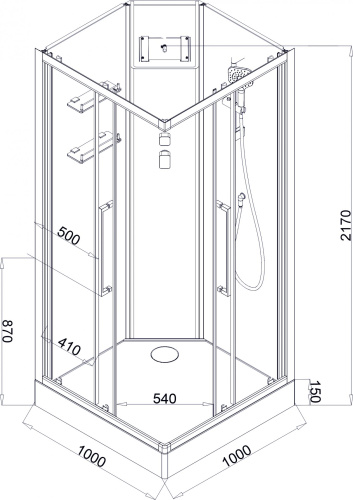 Душевая кабина Acquazzone Quoris 100E 100х100 квадратная с крышей ориентация универсальная - фото 3
