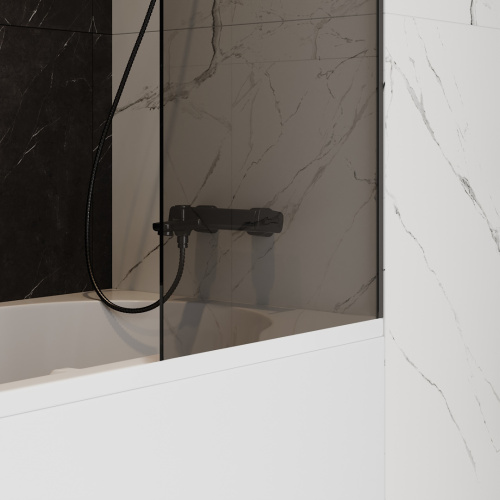 Шторка на ванну Teymi Timo T00272 60х140 стекло тонированное профиль черный ориентация универсальная - фото 5