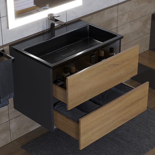 Раковина из литьевого мрамора Uperwood Barsa 3939193462 70х45 полувстраиваемая цвет черный - фото 3