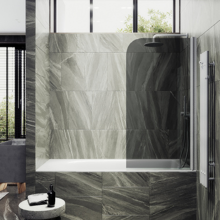 Душевая шторка на ванну Maybah Glass MGV-623-1 80х140 стекло тонированное профиль белый ориентация универсальная