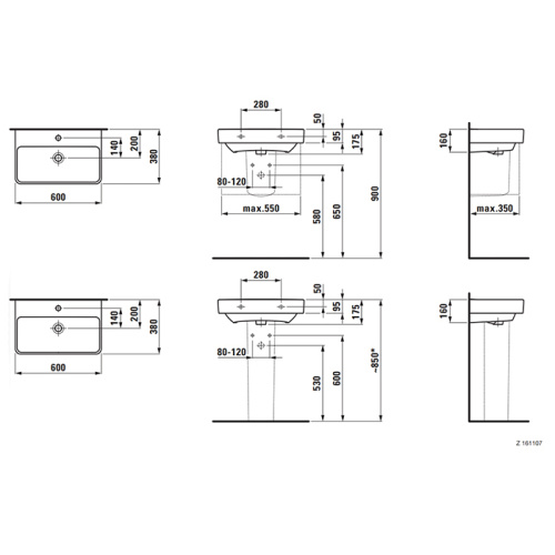 Раковина керамическая Laufen Pro 60 см 8.1895.9.000.109.1 подвесная цвет белый без отверстий под смеситель - фото 2
