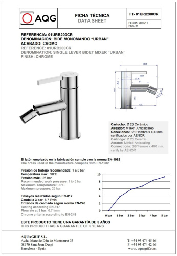 Смеситель AQG Urban 01URB200CR на биде хром - фото 2