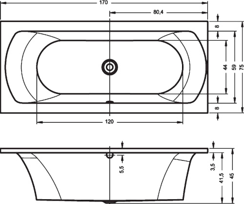 Ванна акриловая Riho LIMA B051001005 170х75 пристенная прямоугольная без ножек - фото 2