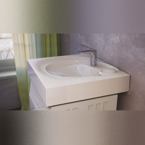 Раковина из литьевого мрамора Teymi Iva T50603 60х55 над стиральной машиной цвет белый 1 отверстие под смеситель - фото 5