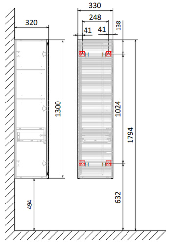 Шкаф-пенал Jorno KARAT Kar.04.130/P/W 33х32х130 подвесной цвет белый - фото 5