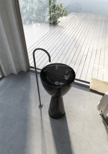 Раковина из полиэфирной смолы Abber KRISTALL AT2703Onyx 45х45 напольная цвет черный без отверстий под смеситель - фото 3