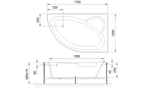 Ванна акриловая Royal Bath ALPINE RB819102R 170х100 пристенная асимметричная без каркаса - фото 4