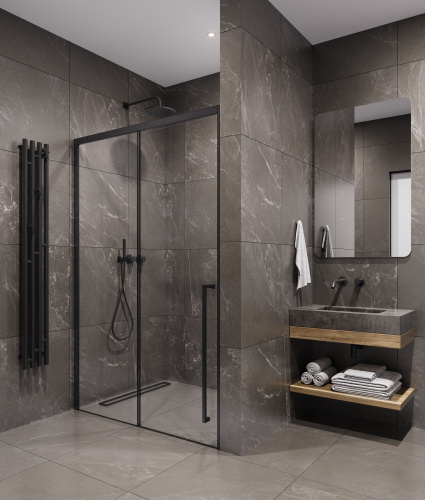 Душевая дверь Timo T59R 150х200 стекло прозрачное профиль черный - фото 2