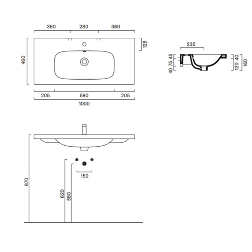 Раковина керамическая Catalano Alvea 100 см 621010001 подвесная цвет белый без отверстий под смеситель - фото 2