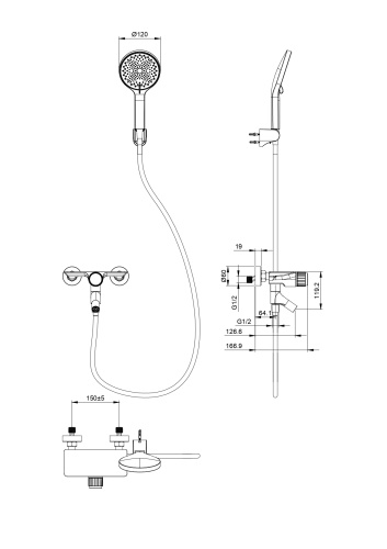 Смеситель для ванны Wonzon & Woghand WW-FE05L221-BGG настенный графит - фото 2