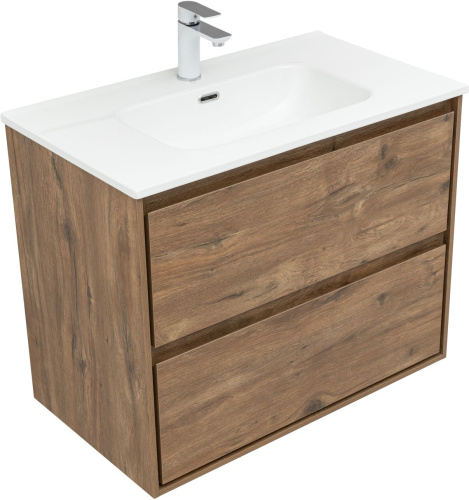 Тумба под раковину Aquanet Милан 00336379 80х45х64 подвесная цвет темное дерево - фото 5