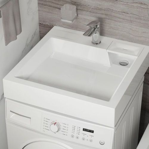 Раковина из искуственного мрамора Reflexion Sigma RX6060SI 60x60 над стиральной машиной цвет белый 1 отверстие под смеситель - фото 2