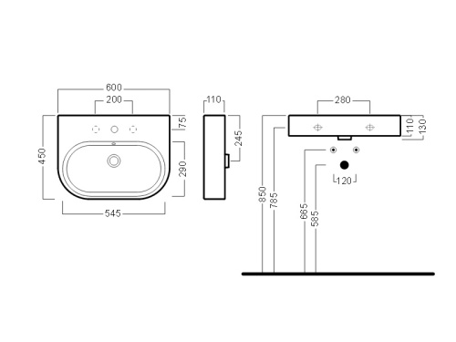 Раковина из санфаянса Hatria AREA Y0UH01 60х45 подвесная цвет белый - фото 3