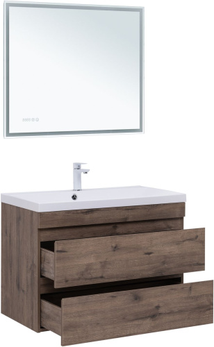 Тумба под раковину Aquanet Нота NEW 00334193 89х47х61 подвесная цвет темное дерево - фото 4