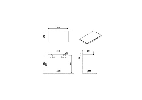 Столешница Vitra Stand 66635 90х48 подвесная цвет светлый дуб - фото 3