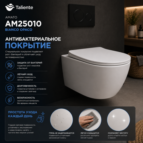 Унитаз подвесной Taliente Amato AM25010 Bianco opaco белый с сиденьем безободковый смыв торнадо - фото 5