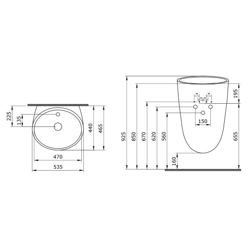Раковина из сантехнического фарфора Ambassador Queen 116T20102 54х47 подвесная цвет белый матовый 1 отверстие под смеситель - фото 4