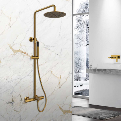 Душевая стойка Vincea Vogue VSFS-1V1TBG настенная цвет брашированное золото с термостатом